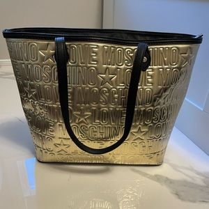 LOVE MOSCHINO Gold PU Leather Large Tote Bag